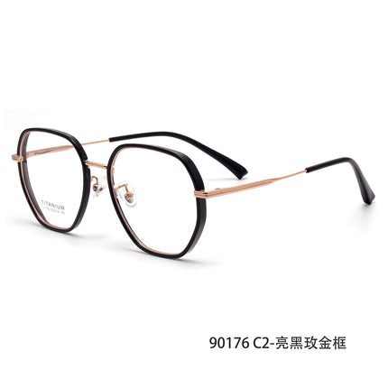 90176 Polygonal Titanium Eyeglass Frame Tr Large Frame Prescription Glasses for Women, Can Be Customized with Prescription Lenses or Non-Prescription Lenses