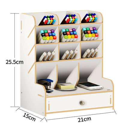 Wooden Pen Holder Storage Box Large Capacity Nordic Creative Fashion Multi-Compartment Pen Holder Office Desktop Storage Shelf