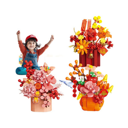 Lele Brothers W1001 Spring Festival Flower Basket Building Blocks Auspicious Ruyi Children's Educational Assembled Toys Ornaments Wholesale