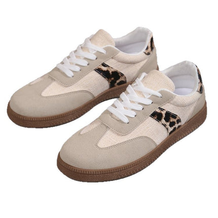2025 Spring and Autumn Retro Leopard Print German Training Shoes Women's Cross-Border Round Toe Lace-Up Large Size Casual Versatile Women's Sneakers Foreign Trade