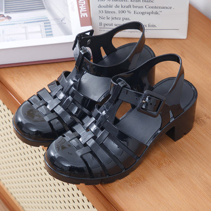 Summer Baotou Roman Women Sandals Retro High Heel Transparent Crystal Beach Shoes Non-slip Plastic Jelly Shoes Waterproof Shoes