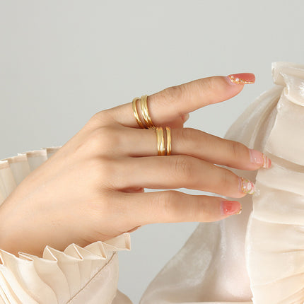 Cross-border Korean and Japanese niche versatile plain ring multi-layer ring female personality index finger ring titanium steel plated 18K gold hand jewelry