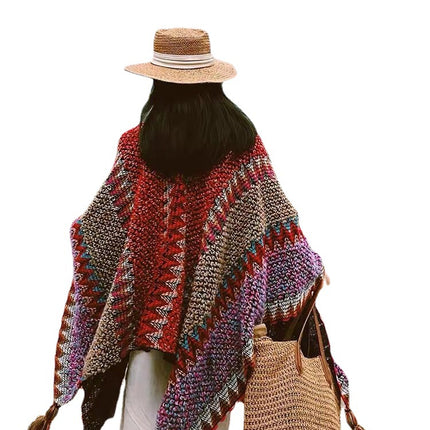 Northwest Ethnic Style Cloak Dual-purpose Air Conditioning Cloak Wool Knitted Handmade Tassel Cloak Xinjiang Travel Cloak