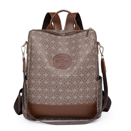 Backpack Women's Korean Style New Printed Retro Fashion Soft Leather Bag Large Capacity Work Travel Backpack Trendy