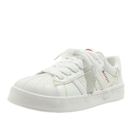 Bell Colorful Shell-Toe White Sneakers, Fashionable and Versatile Casual Women's Shoes, 2026 New Spring Leather Panel Shoes