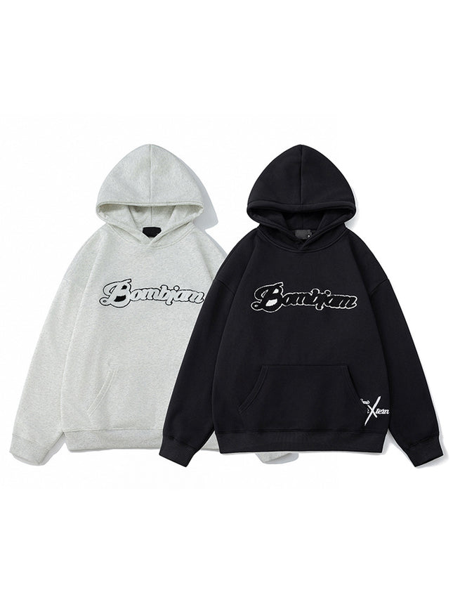 Amazon American-Style Heavyweight Fleece-Lined Hooded Sweatshirt with Towel Embroidery for Men, Winter Trendy High Street Couple's Jacket