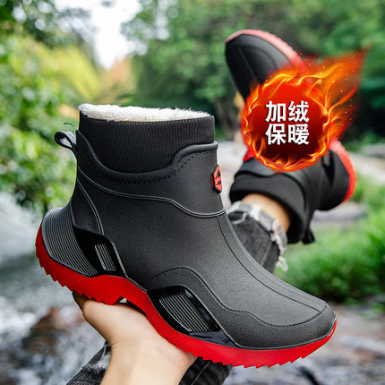 Cross-Border Rain Boots for Men, Kitchen Chef Work Safety Shoes, Rider Rain Boots, Fishing Non-Slip Waterproof Black Rubber Shoes, Water Shoes