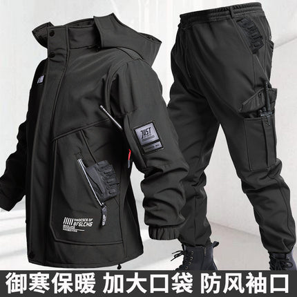 Cross-Border Men's Winter Velvet Thickened Military Fan Workwear Suit Soft Shell Waterproof Wind-Resistant and Wear-Resistant Cycling Workwear