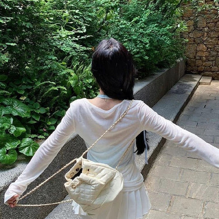 Mint Green Thin Layered V Neck Sun Protection Long-Sleeved T-Shirt for Women Summer Slimming Look Right Shoulder Pure Color Top