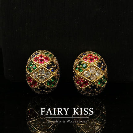 Electroplated real gold copper wax inlaid with exquisite temperament color small earrings high sense palace style fashion all-match jewelry