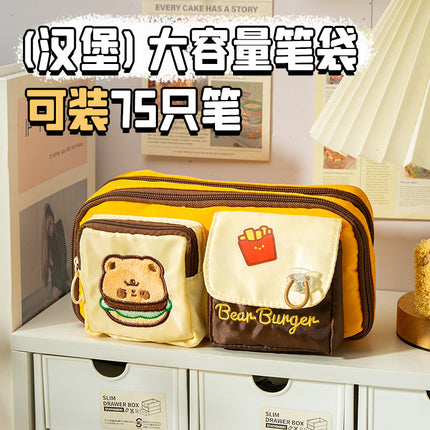Bear Burger Pencil Case New Design Large Capacity Stationery Box Girls Niche High-Looking Student Cute Pencil Case