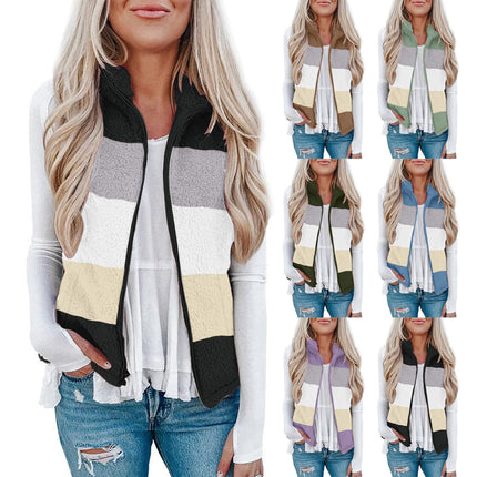 Cross-border Women's vest 2022 new plush stand collar sleeveless zipper lightweight vest comfortable women's coat with pockets