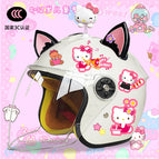 Children's 3c thickening + cat t2 / White half helmet + rocking cat + black and pink fox ears