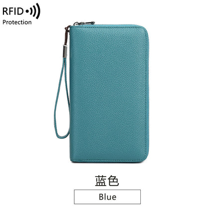Cross-border new RFID anti-theft brush leather wallet multi-card long money clip head layer cowhide large capacity clutch