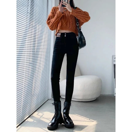Black Skinny Jeans Women's Trendy All-match Korean-style High Waist Stretch Slim-fit Slimming Tight Pencil Pants