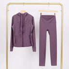 Iris purple hooded stamped jacket nine-point pants suit / 2/S