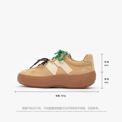 Genuine Leather Retro Thick-Soled German Training Shoes for Women, New Spring and Summer Style Red Casual Sneakers with Hidden Height Increase