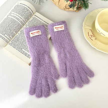 Japanese cute plush gloves women's winter warm cold warm long gloves can touch screen to play with snow atmosphere
