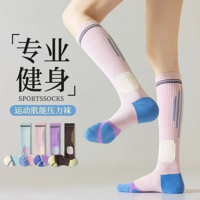 Pressure Calf Socks for Women, Spring and Summer Long-Tube Towel Bottom Sweat-Absorbent and Breathable Women's Special Yoga Sports Running Socks