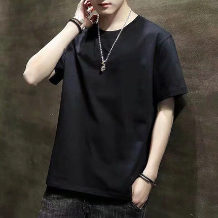 Men's Short-Sleeved T-Shirt 2023 Slim Fit Versatile Top Youth Korean Style Bottoming Shirt Printed T-Shirt Casual Round Neck