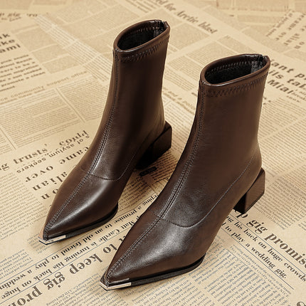 Cross-Border French Style Pointed Toe Short Boots Women's Boots 2025 New Autumn and Winter High Heels Square Heels Korean Style Small Ankle Boots