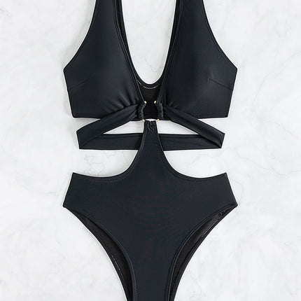 2025 New Bikini Cross-border European and American Foreign Trade Explosions Solid Color Slim Sexy Bikini one-piece Swimsuit Swimsuit