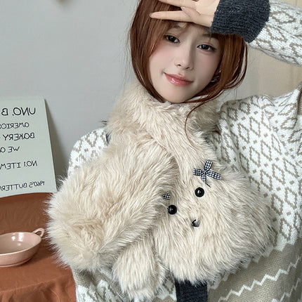 Cute Cartoon Dog Plush Scarf Bow Fashion Solid Color All-match Scarf Women's Furry Autumn and Winter Warm
