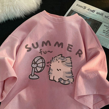 Cartoon Short-sleeved T-shirt 2025 New oversize Design Sense Niche American Loose All-match Half-sleeved Top ins