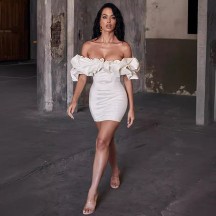 New Hot Selling Ebay Aliexpress Pure Color Tube Top Off-Shoulder Slim Dress