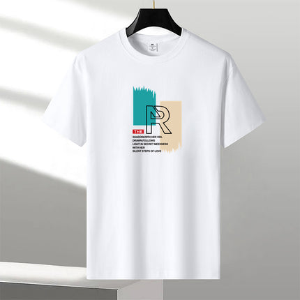 Heavy New Style Pure Short-sleeved T-shirt Men's Cotton Round Neck Cotton plus size Trendy Summer Youth Half-sleeved T-shirt Base Shirt