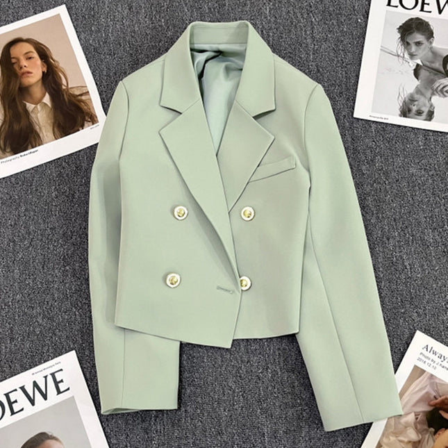 Emerald Green Short Suit Jacket Women's 2023 Spring and Autumn New Style Small High-Level Casual Elegant Suit Top