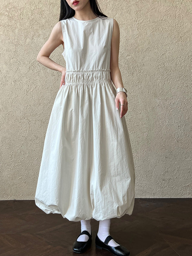 Luxi French Design Pleated Stitching Waist Skirt Women's Spring and Summer New Puffy Bud Vest dress 3566