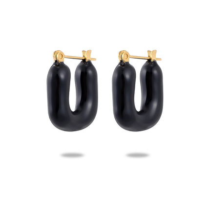 European and American new simple 18K gold inlaid black zircon stainless steel earrings women's fashionable all-match high-grade titanium steel earrings