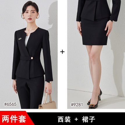 Black Suit suit Women's Spring and Autumn New Professional Fortress Jewelry Gold Shop Tooling Front Desk Reception Sales Work Clothes