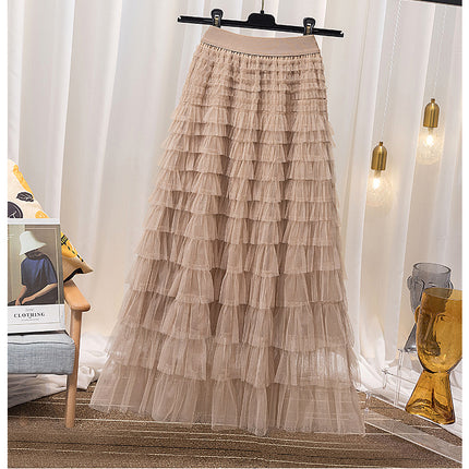 Cross-Border Mesh Patchwork Cake Skirt 2026 Summer New Style Mid-Length Skirt A-Line Long Skirt Puffy Tulle Skirt