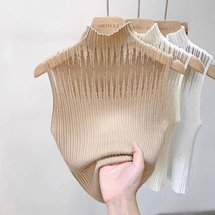 New Style Sleeveless Knit Top for Women, Summer Thin Style with a High-End Feel, Elegant Collar, Vacation Casual Top, Direct Cross-Border Supply