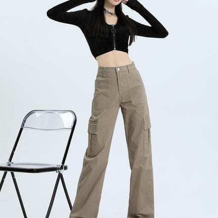 American Style Overalls Women's 2025 New Style Hot Girl Design Sense Multi-Pocket High Waist Loose Casual Wide Leg Straight Pants