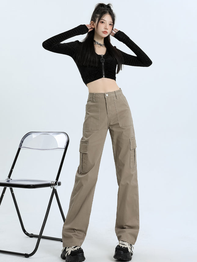 American Style Overalls Women's 2025 New Style Hot Girl Design Sense Multi-Pocket High Waist Loose Casual Wide Leg Straight Pants