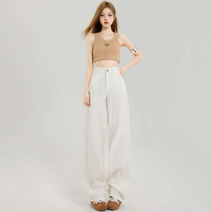 Wholesale Dropshipping Popular American Retro Side Seam High-Rise Design Loose Slimming Versatile Fashion Floor-Length Jeans for Women