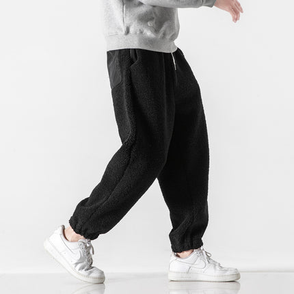 2025 Autumn/Winter New Large Size Japanese Hong Kong Style Lamb Wool Harem Straight-Leg Jogger Pants Casual Sports Pants Unisex Trendy