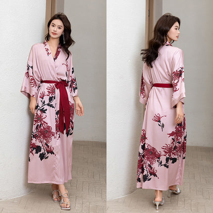 Yaoting New Style Satin Pajamas Women's Summer Large Size Light Luxury Seven-point Sleeve Cool Nightgown Bathrobe Home Clothes Women's WP2669