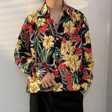 Fairy shirt men's Spring and Autumn fun printed shirt men's long sleeve Hong Kong style loose fashion casual Japanese coat