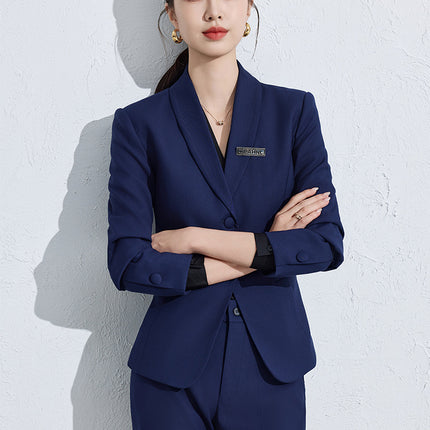 Blue Three-button Small Suit suit Women's Professional Dress Jewelry Shop Beauty Salon High-end Hotel Front Desk Work Clothes