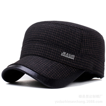 Hat Men's Autumn and Winter Middle-aged and Elderly Woolen Warm Military Cap Ear Protector Thickened Flat Cap Old Man's Cotton Hat Men's Winter