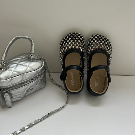 0316 Children's Sandals Sweet Rhinestone Shallow Mouth Small Leather Shoes 2025 Summer New Girls Hollow Fashion Princess Shoes