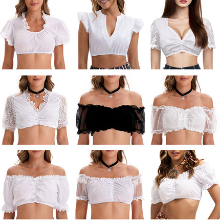 Amazon Foreign Trade New Black and White Ding Dong Suit German Oktoberfest Clothing Top Short-Sleeved Shirt for Women