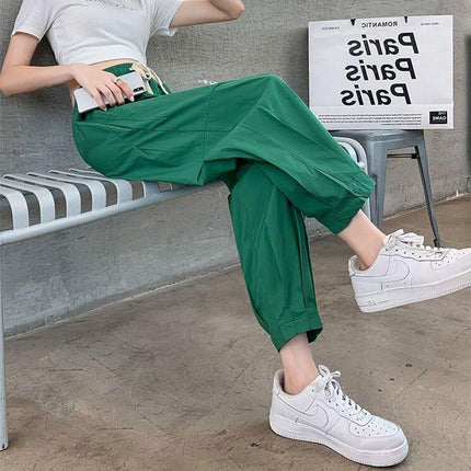 Loose Workwear Harem Pants Women's Spring New Style Leggings Nine-point Pants ins Green Bloomers Wide-leg Casual Pants