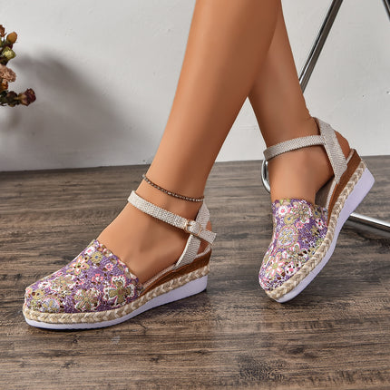 European and American Foreign Trade Large-Size Wedge Sandals for Women 2026 Summer New Style Closed-Toe Woven Hollow-Out Single-Strap Women's Sandals