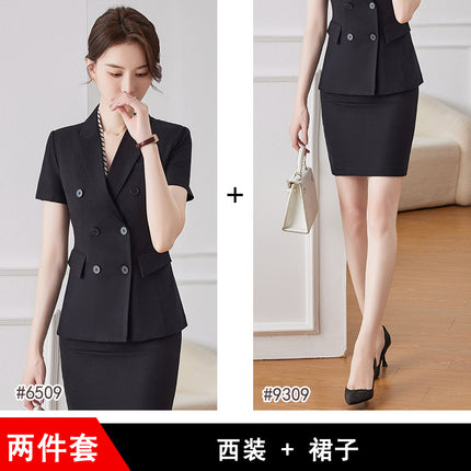 Short-sleeved Temperament Goddess Fan Front Desk Jewelry Shop Beauty Salon Work Clothes Summer Hotel Slimming Small Suit suit Dress