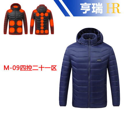 New Autumn and Winter Smart Heating Cotton Clothing for Men and Women, Outdoor Electric Heating Clothing, Multi-Zone Constant Temperature Heating and Warm Hooded Jacket